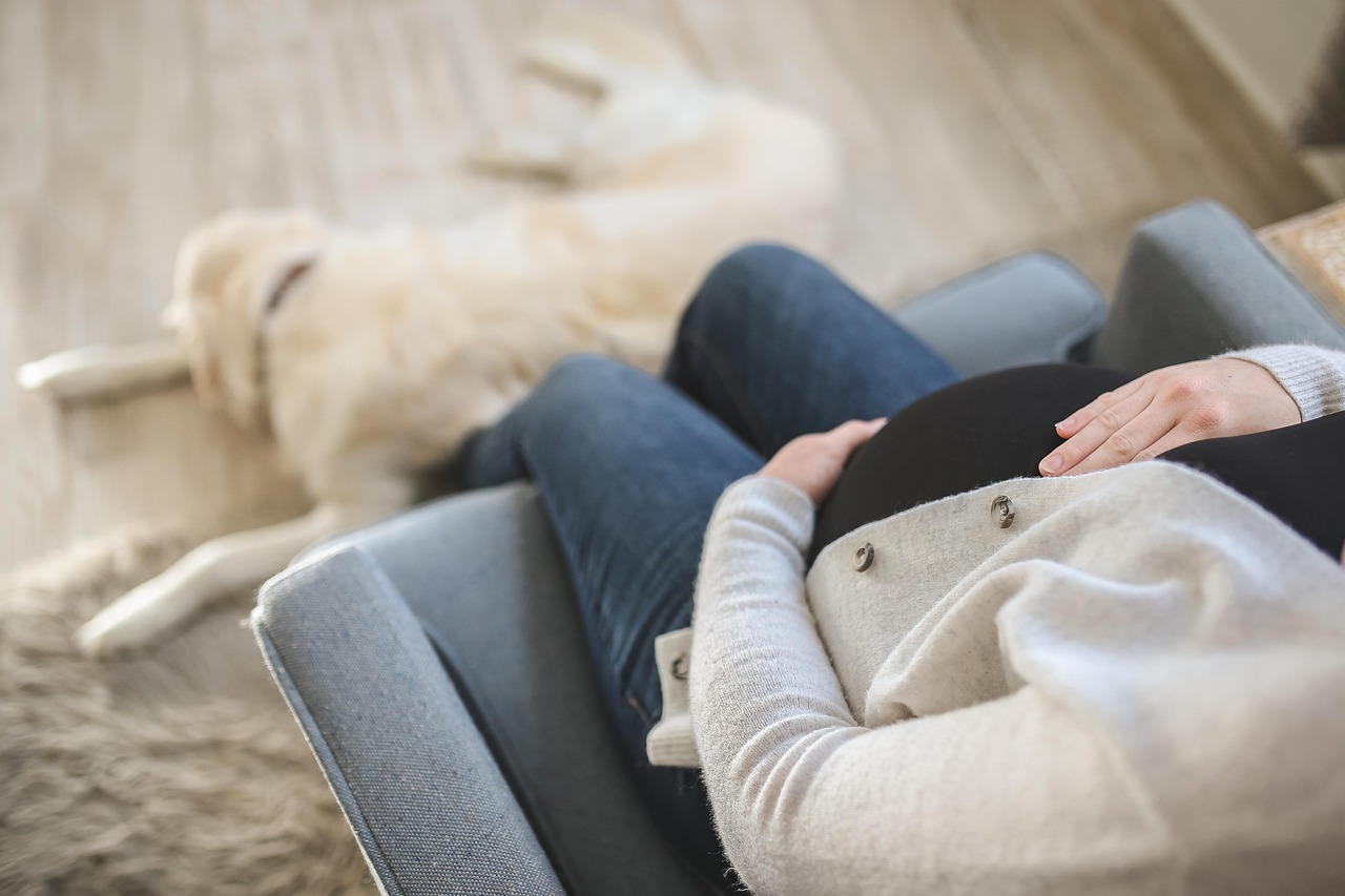 Une femme enceinte, les mains sur le ventre