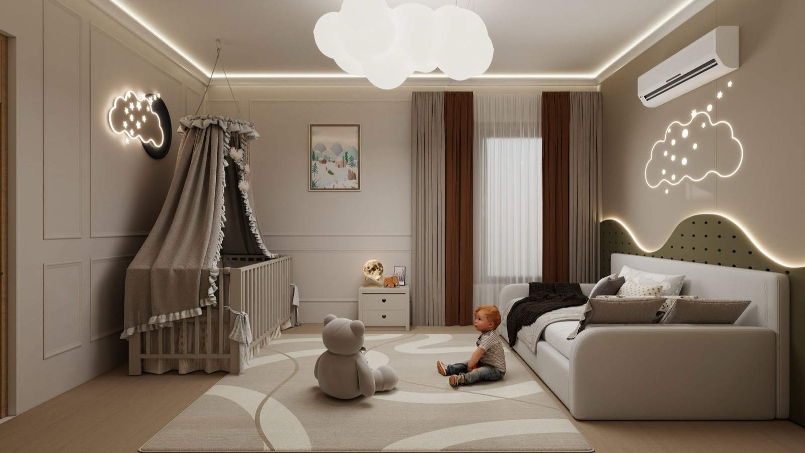 Tapis en laine naturelle posé au sol d'une chambre d'enfant